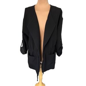 ASTR Women's Black Jacket Size Large Open Front Drawstring Classic Capsule‎